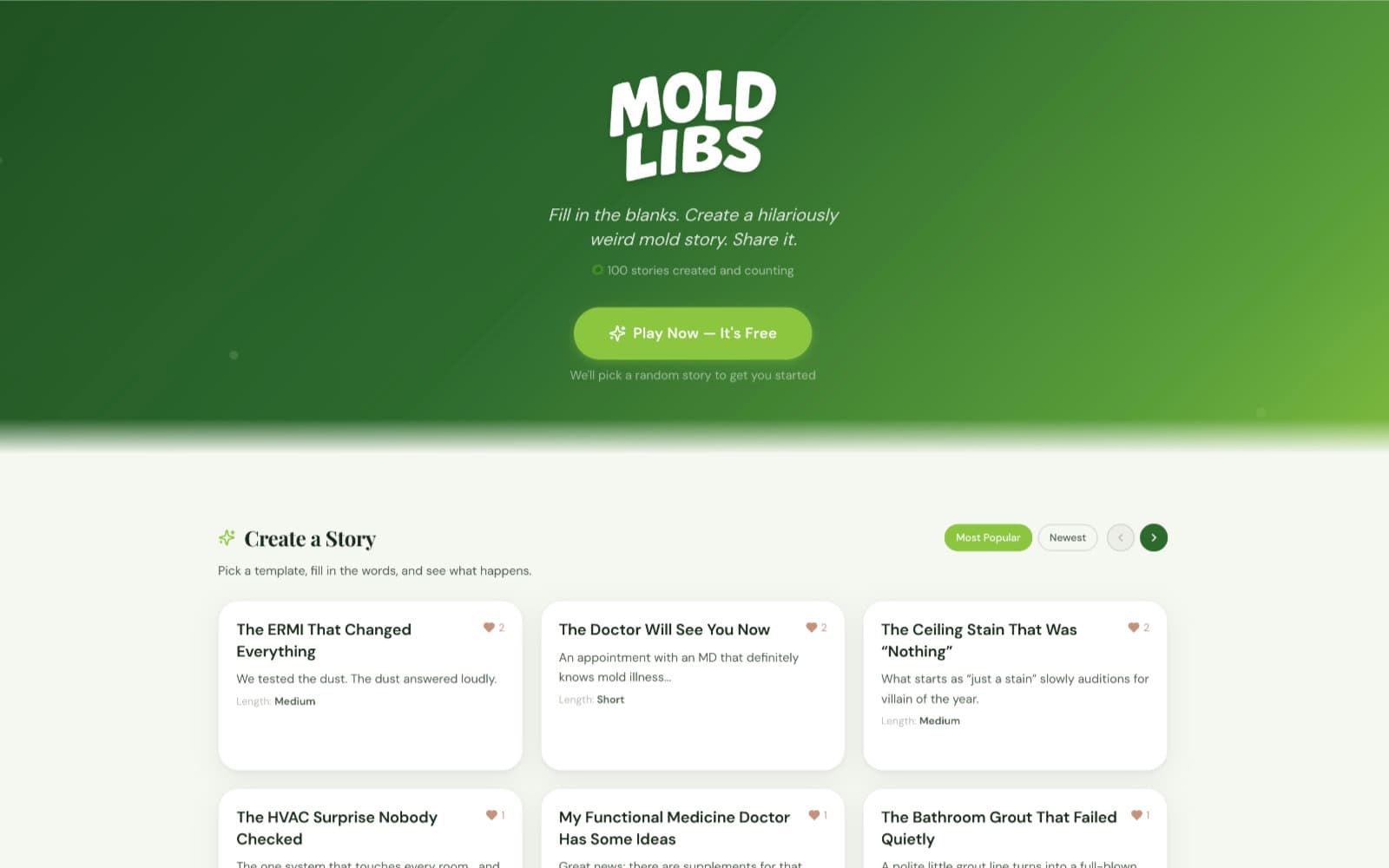 Mold Libs story selection page